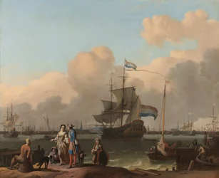 Das IJ in Amsterdam mit der Fregatte 