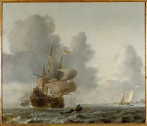 Kriegsschiffe und kleinere Schiffe bei Brise