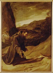 Der heilige Franziskus verehrt das Kruzifix