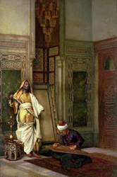 Wache mit einem Zitherspieler in einem Innenraum