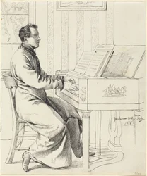 Der Schwager des Künstlers, Ludwig Hassenpflug, bereitet sich auf das Klavierspiel vor