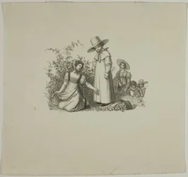 Familie mit Picknickkörben