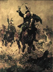 Oberst Rodakowski reitet vor seinem Regiment in der Schlacht von Custoza