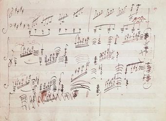 Noten zur „Sonate für Klavier Nr. 14 in cis-Moll“, der „Mondscheinsonate“, des deutschen Komponisten Ludwig van Beethoven (1770-1827), komponiert 1801. Beethoven-Haus, Bonn, Deutschland