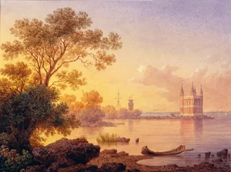 Blick auf den Rosapavillon (Ozerki) in Peterhof (Sankt Petersburg)