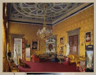 Der Lyons-Saal (der gelbe Zeichensaal) des Großen Palastes von Zarskoje Selo