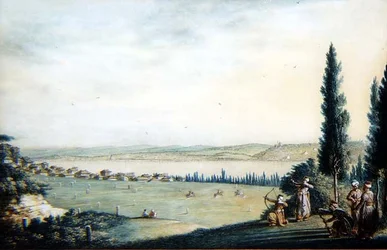 Ferne Ansicht der Stadt Cospoli