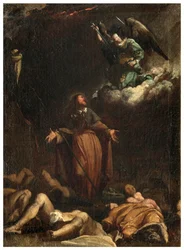 Nordquerhaus, Altar des San Rocco 1635, 45, San Rocco erwirkt das Ende der Pest, Gemalt unterer linker Teil