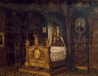 Innenraum des Schlafzimmers des Adligen Gian Giacomo Poldi Pezzoli, ca. 1860