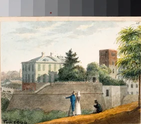 Ansicht der Bastionen und des Glockenturms Santo Stefano, Genua