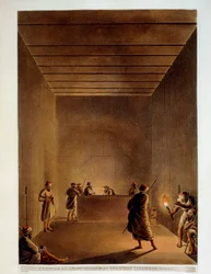 Ägypten, Raum und Sarkophag der Großen Pyramide von Gizeh, Gravur aus "Ansichten" von Luigi Mayer