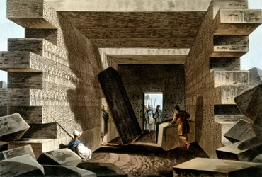 Im Tempel des Jupiter Ammon, Libyen. In „Ansichten der osmanischen Herrschaftsgebiete in Europa, Asien und einigen Mittelmeerinseln nach den Originalzeichnungen von Luigi Mayer“, London 1810