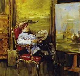 Turner sitzt vor einem seiner Gemälde