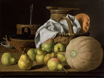 Stillleben mit Melone und Birnen