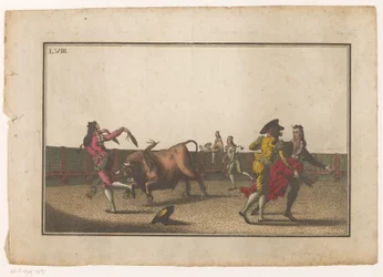 Stier wird mit Banderillas herausgefordert (Coleccion de las principales suertes de una corrida de toros)