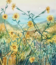 Sonnige Wildblumen Ozeanblick