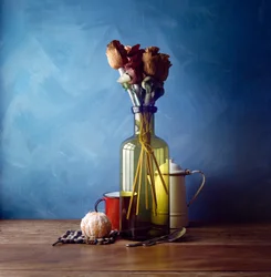 Getrocknete Blumen und Orange