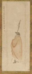 Stehender Mann in rotem Mantel, Qing-Dynastie, 18. Jahrhundert