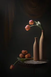 Stimmungsvolle Tulpen und Früchte