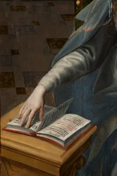 Anbetung der Heiligen Drei Könige, Triptychon, rechte Tafel Rückseite, Detail, Malerei auf Holz