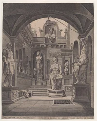 Skulpturen in der Villa Sassi in Rom, graviert von Coornhert, Dirck Volckertsz