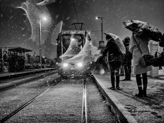 Straßenbahn im Schneefall