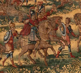 Diözesanmuseum. Flämischer Wandteppich. Brüssel. Werkstatt François Geubels. Serie Geschichte Gideons. Die Niederlage der Midianiter. Seide und Wolle. Vermächtnis von Bischof Vicente Roca de la Serna. Barock. 1534-1571, in dem