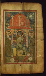 Auferstehung Christi, flankiert von zwei Frauen