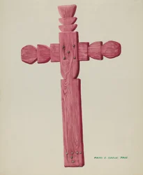 Rotes Holzkreuz als Grabstein verwendet, ca. 1937
