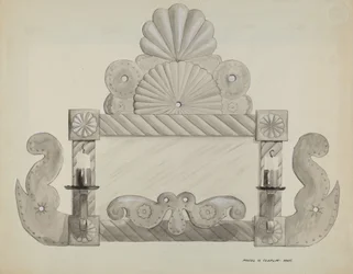 Zinnspiegelrahmen mit 2 Kerzenhaltern, ca. 1937