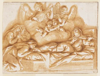 Entwurf für ein monochromes Wandgemälde, Kirche von Corpus Domini, Bologna, Italien, Tod der St. Caterina Vigri