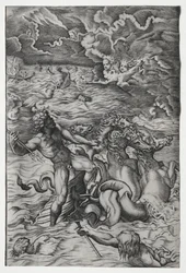 Neptun beruhigt den Sturm, den Aeolus gegen die Flotte des Aeneas entfesselte