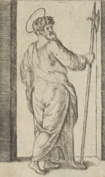 Heiliger Judas, der in seiner rechten Hand eine Hellebarde hält, aus der Serie 