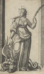 Heilige Margarete stehend, ein Drache links, aus der Serie 