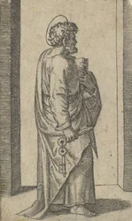 Heiliger Petrus, Schlüssel in der rechten Hand, Buch in der linken, nach rechts gewandt, aus der Serie 