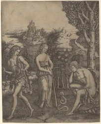 Schlange spricht zu einem jungen Mann