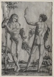 Zwei nackte Männer neben einem Baum