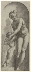 Venus und Amor stehend in einer Nische