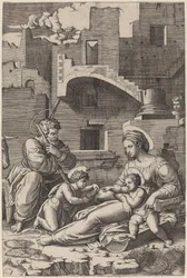 Die Heilige Familie mit dem jungen Johannes dem Täufer (Die Madonna des langen Oberschenkels)