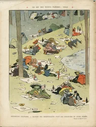 Illustration von Marcel Capy (1865-1941) in Le Rire, 28/05/10 - Das Spiel der kleinen Papiere... fettig - Hobbys, Picknick, Gastronomie