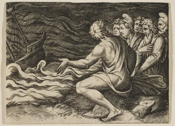 Eine Gruppe von Figuren rechts, die einen Schiffbruch beobachten, ca. 1515-1527