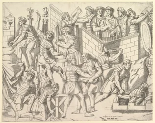 Speculum Romanae Magnificentiae: Römische Soldaten befestigen ihr Lager, aus Trajan..., 16. Jahrhundert