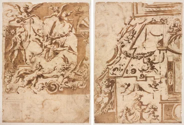 Groteske mit einem Satyr, der einen Drachen füttert (recto); Groteske mit einem springenden Zentaur (verso)