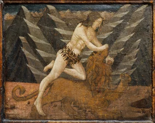 Cassone mit Schlachtszene und Szenen aus den Arbeiten des Herkules, Florenz, Italien, um 1460