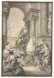Vorarbeit zum Gemälde: Dänemark und Norwegen huldigen Chr. VI (verbrannt mit Christiansborg 1794)