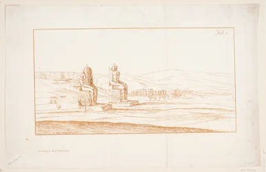 Illustration zu "Zeichnungen einiger Ruinen und kolossaler Statuen in Theben in Ägypten mit einem Bericht über den Ruhm in einem Brief an die Royal Society", London 1741