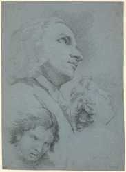 Studienblatt mit drei Köpfen. Studie zu "Das Wunder des San Giuseppe Calasanz"