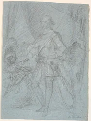 Entwurf für ein Ganzkörperporträt. Vorarbeit für Chr. VIs Familienbild (Rosenborg)? Frederik V. als Kronprinz