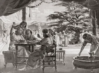 Freude in Babylon über den Wiederaufbau der Stadt durch Esarhaddon, aus Hutchinsons Geschichte der Nationen, veröffentlicht 1915