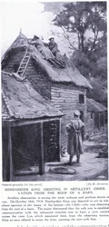 Bombadier King bei der Artilleriebeobachtung vom Dach einer Scheune über den Fluss Lys Oktober 1914